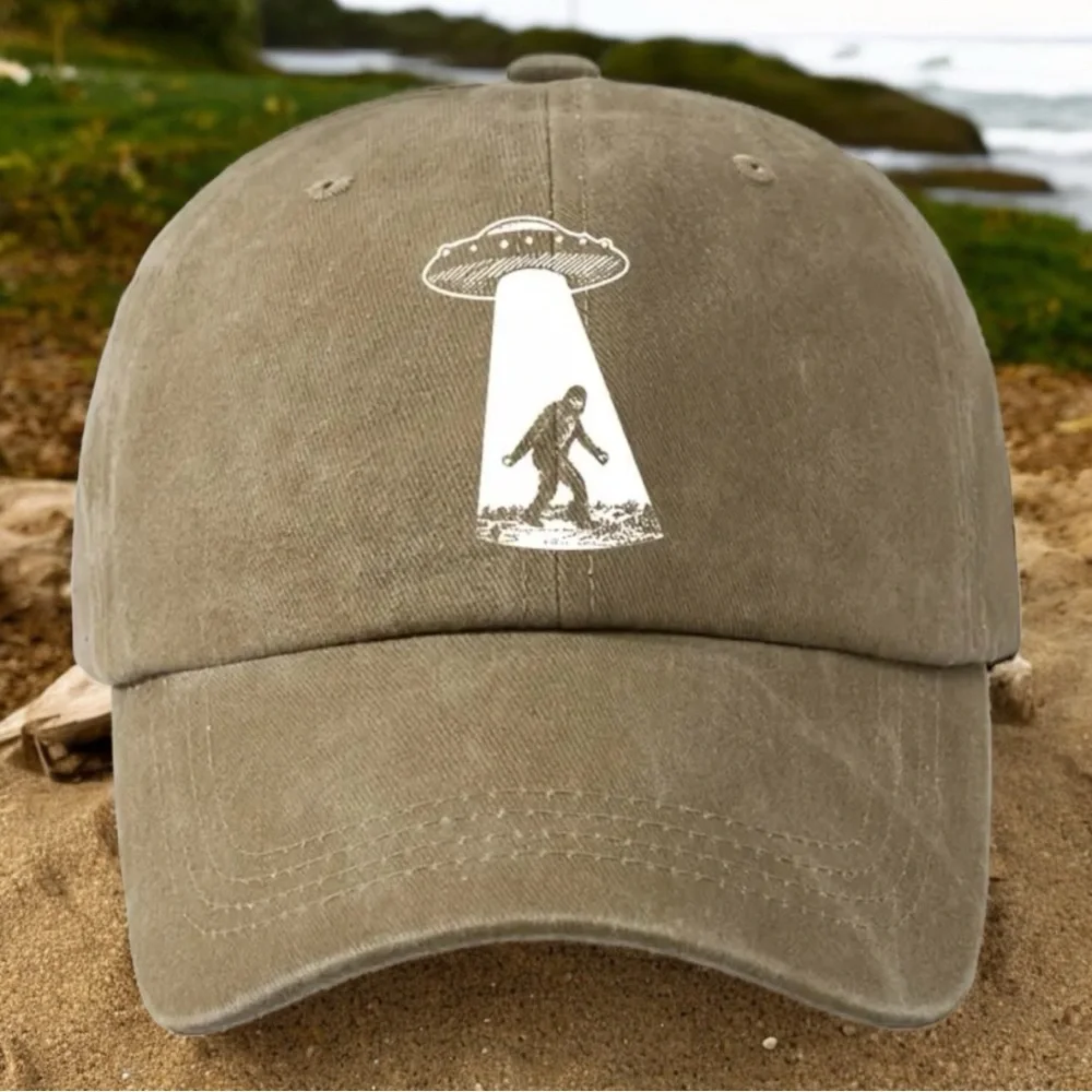 🆕 Distressed Vintage Washed Baseball Cap Bigfoot With UFO 🛸👽👣 - Picture 7 of 13